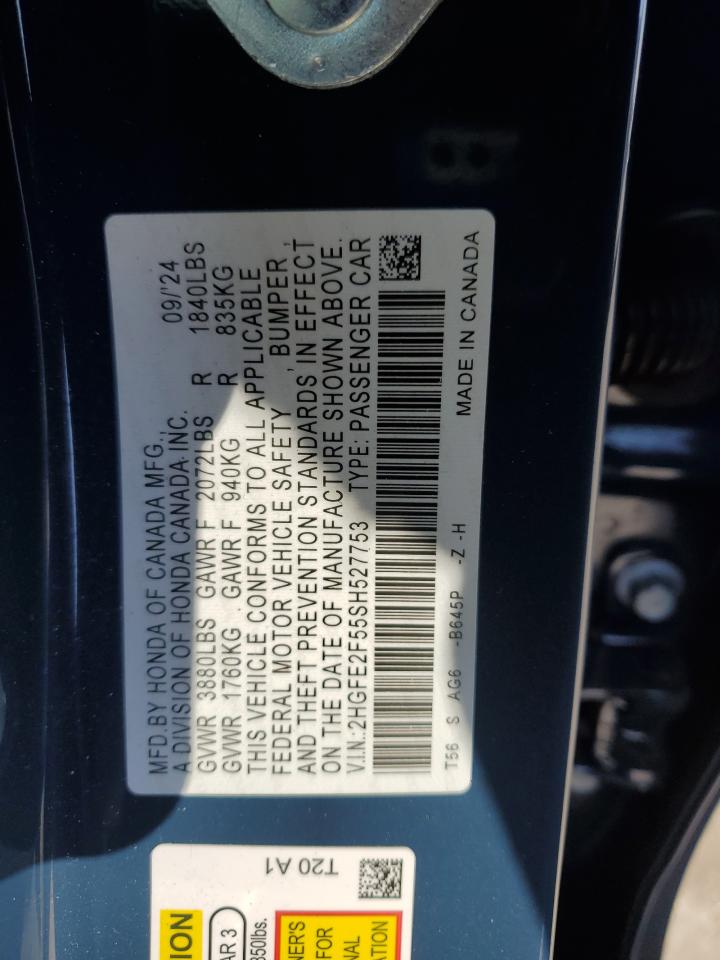 2025 Honda Civic Sport VIN: 2HGFE2F55SH527753 Lot: 86182535