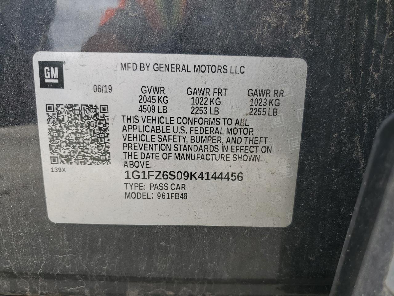 2019 Chevrolet Bolt Ev Premier VIN: 1G1FZ6S09K4144456 Lot: 87053575