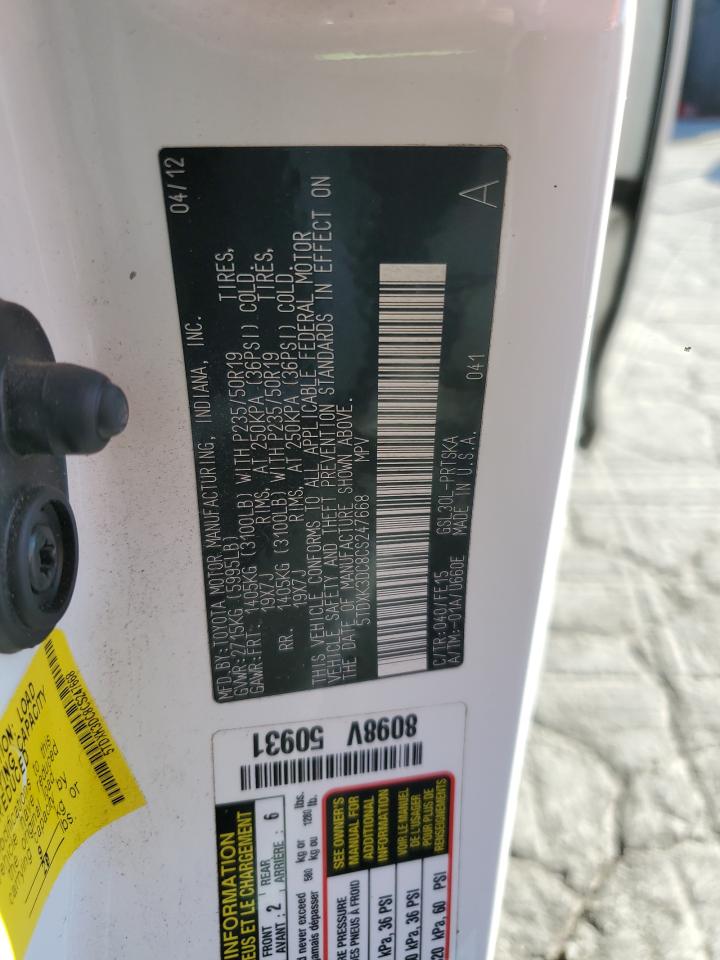 2012 Toyota Sienna Sport VIN: 5TDXK3DC8CS247668 Lot: 82375055