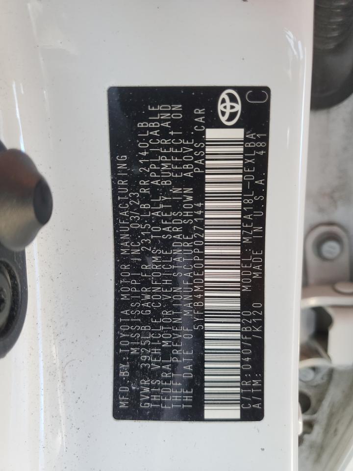 2023 Toyota Corolla Le VIN: 5YFB4MDE0PP027144 Lot: 84959685