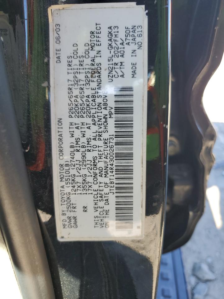 2003 Toyota 4Runner Sr5 VIN: JTEBT14R430026731 Lot: 84561995