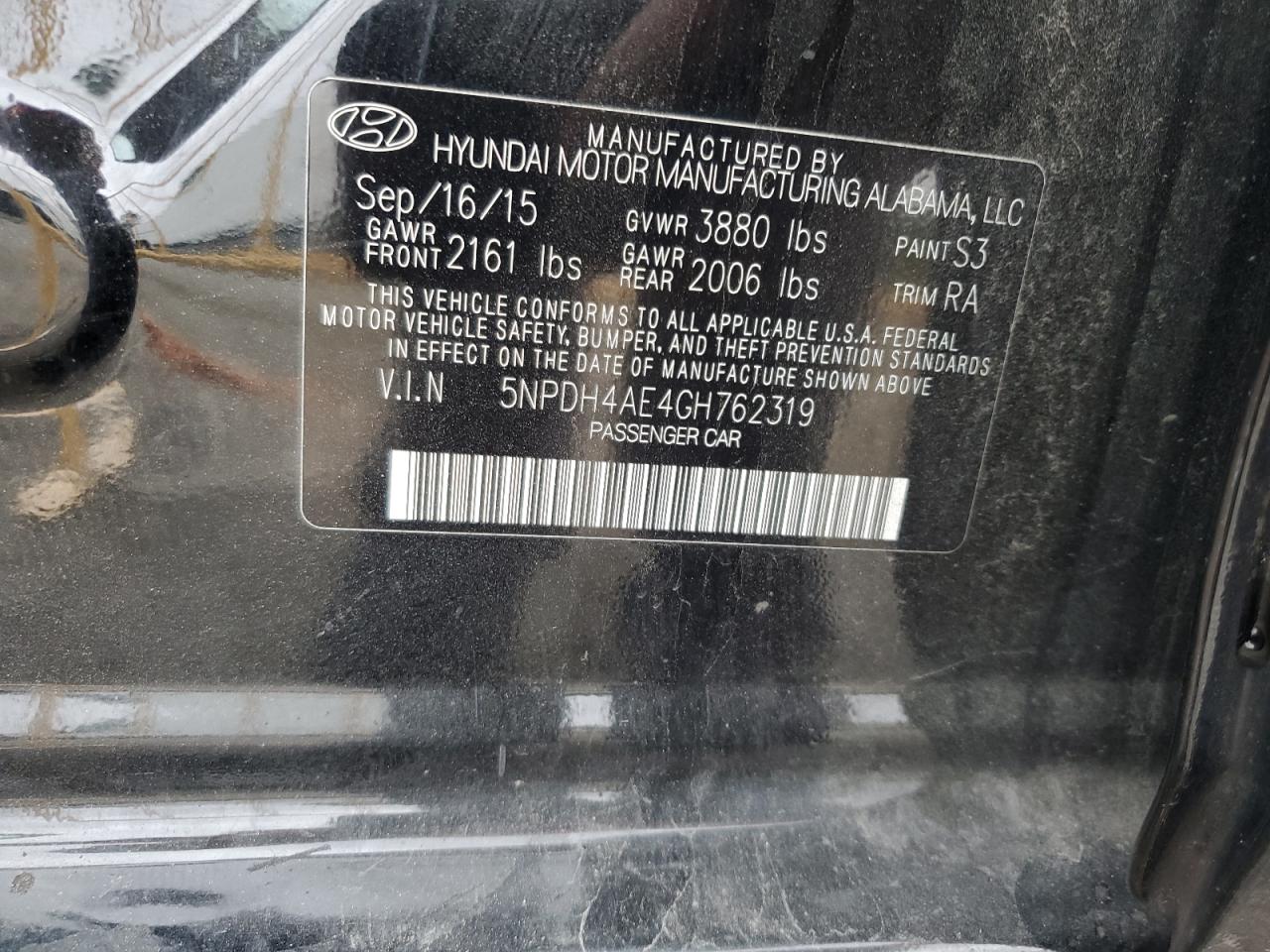 2016 Hyundai Elantra Se VIN: 5NPDH4AE4GH762319 Lot: 86469615