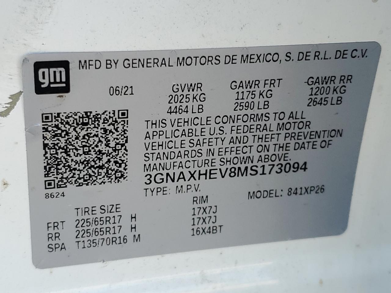 2021 Chevrolet Equinox Ls VIN: 3GNAXHEV8MS173094 Lot: 81982535