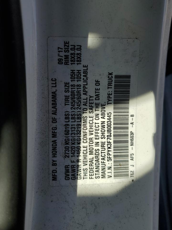 2018 Honda Ridgeline Rtl VIN: 5FPYK3F70JB003445 Lot: 82280525