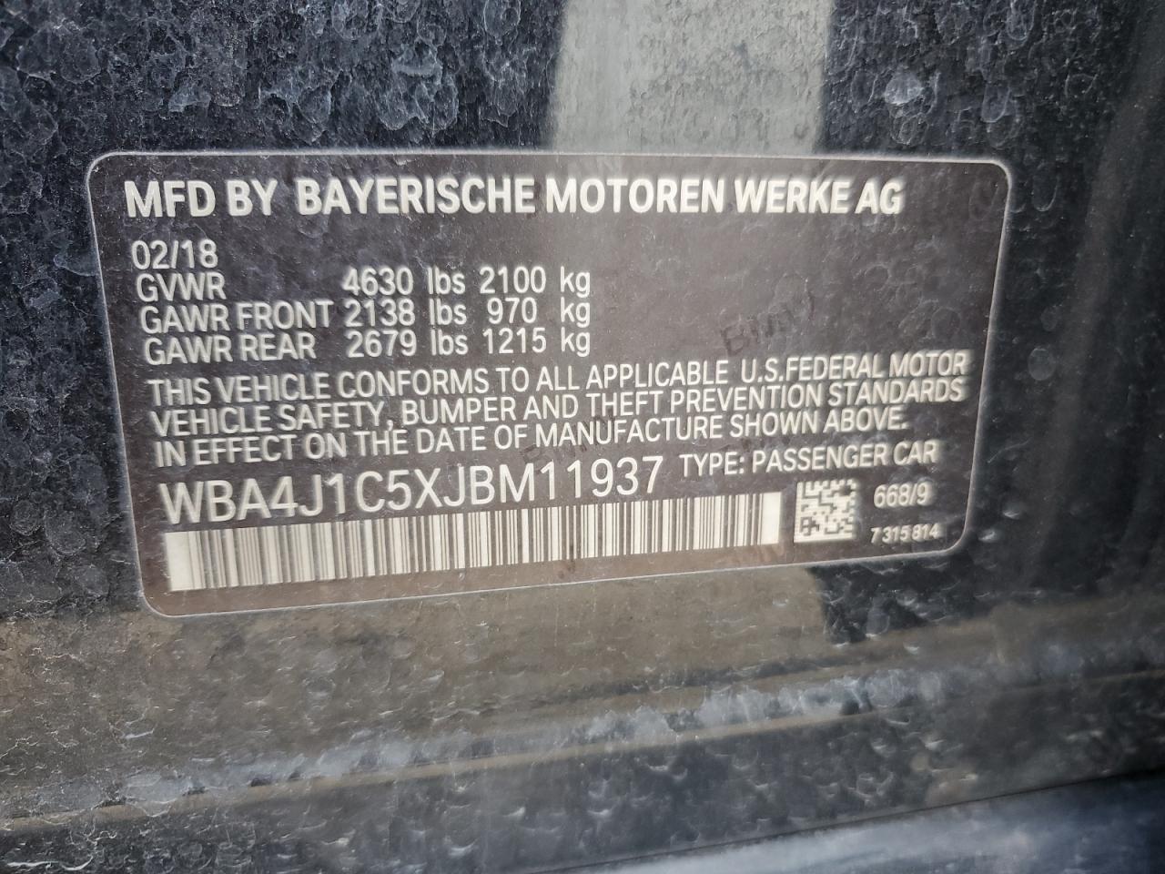 2018 BMW 430I Gran Coupe VIN: WBA4J1C5XJBM11937 Lot: 87439285