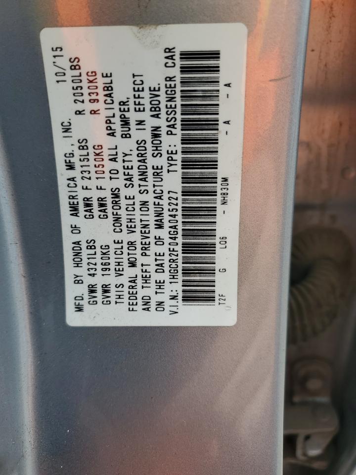 2016 Honda Accord Ex VIN: 1HGCR2F04GA045227 Lot: 84375795