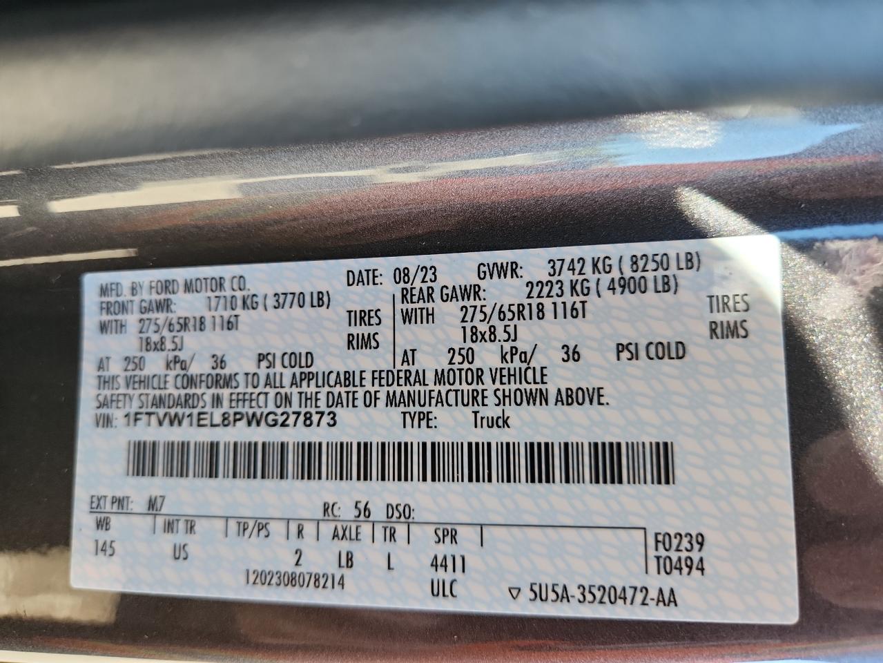 2023 Ford F150 Lightning Pro VIN: 1FTVW1EL8PWG27873 Lot: 85143535