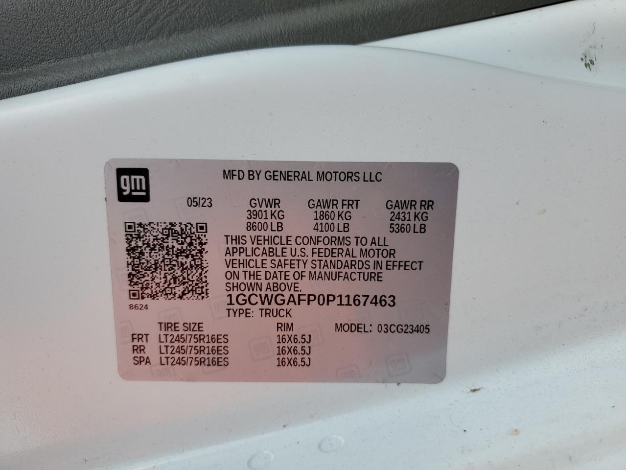 2023 Chevrolet Express G2500 VIN: 1GCWGAFP0P1167463 Lot: 84646645