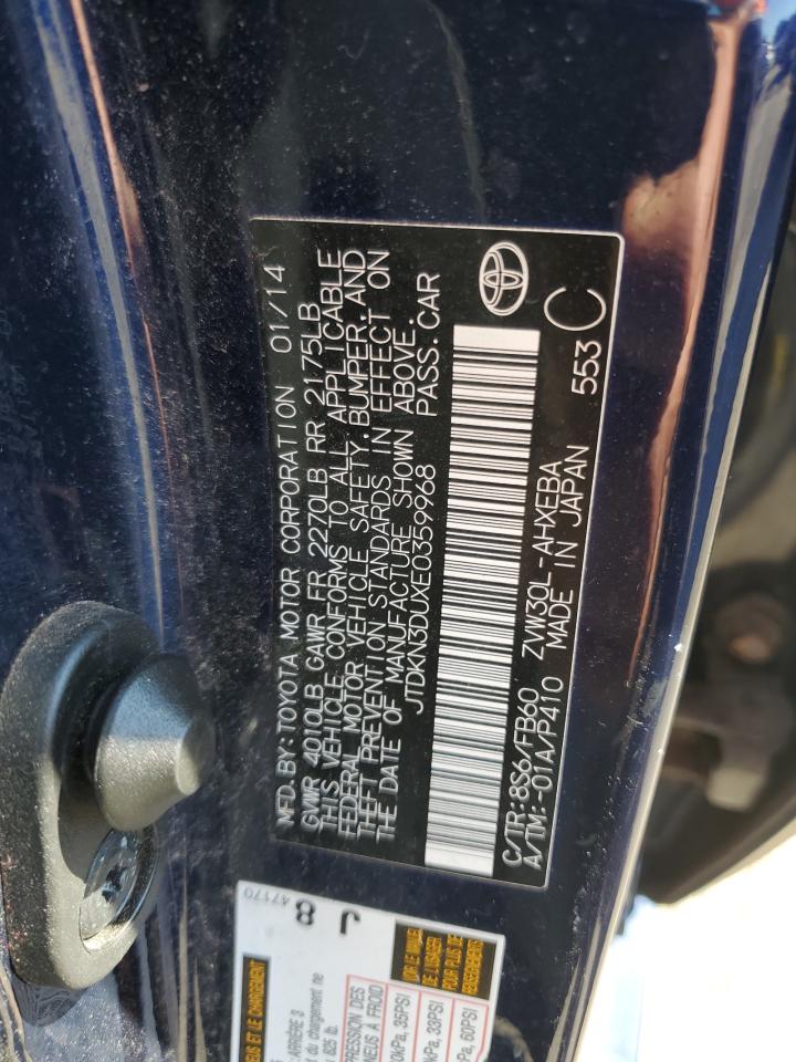 2014 Toyota Prius VIN: JTDKN3DUXE0359968 Lot: 85753005