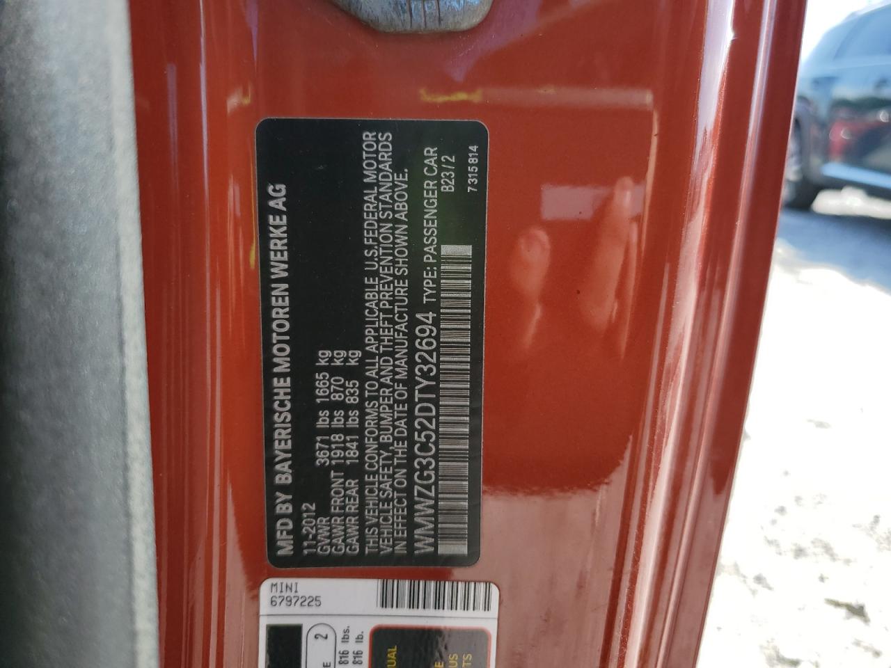2013 Mini Cooper S Clubman VIN: WMWZG3C52DTY32694 Lot: 85939985