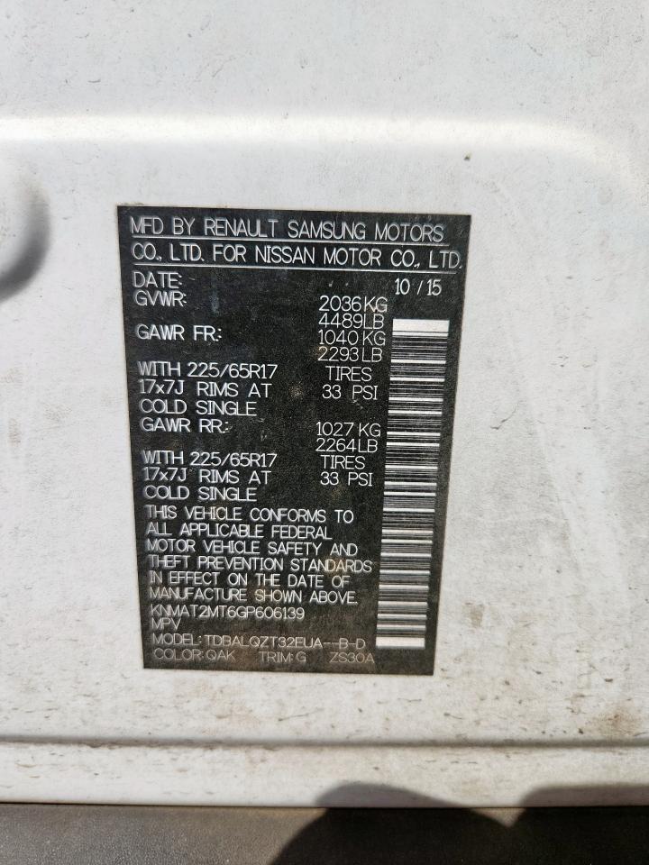 2016 Nissan Rogue S VIN: KNMAT2MT6GP606139 Lot: 85385225