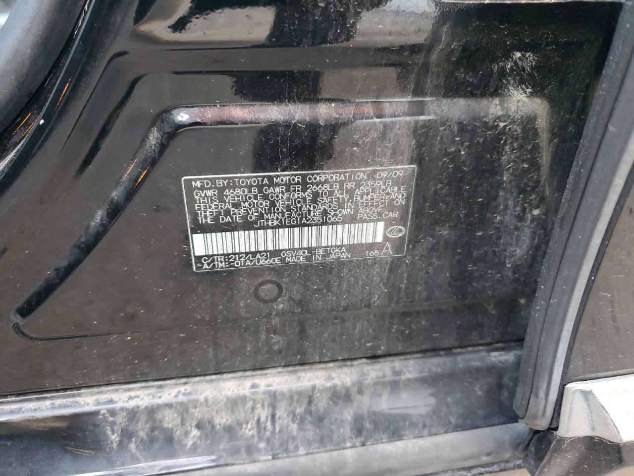 2010 Lexus Es 350 VIN: JTHBK1EG1A2351065 Lot: 81972545