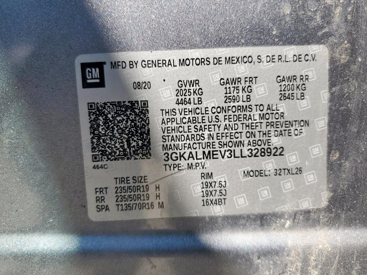 2020 GMC Terrain Sle VIN: 3GKALMEV3LL328922 Lot: 85081025