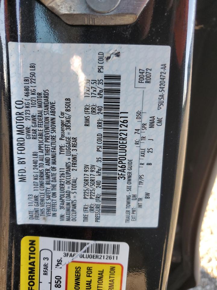 2014 Ford Fusion Se Hybrid VIN: 3FA6P0LU0ER212611 Lot: 82363735