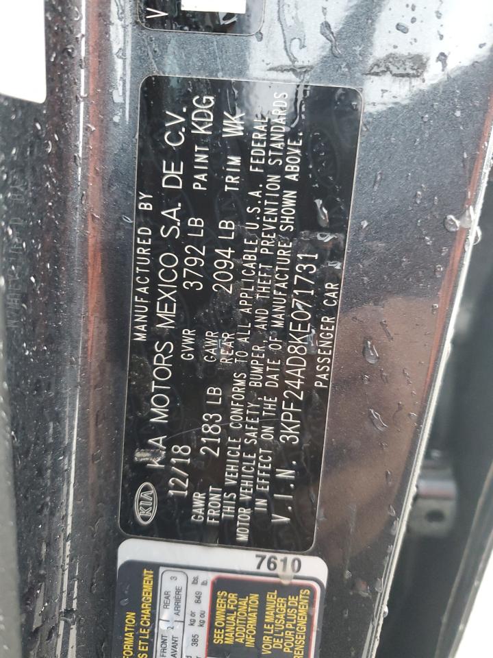 2019 Kia Forte Fe VIN: 3KPF24AD8KE071731 Lot: 84940435