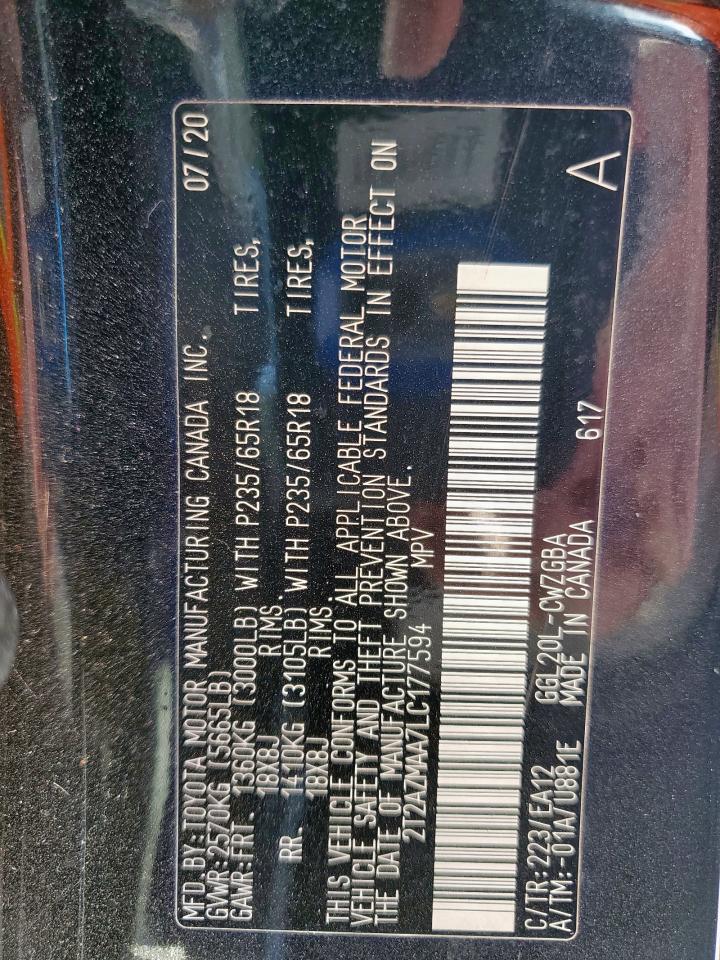 2020 Lexus Rx 350 Base VIN: 2T2AZMAA7LC177594 Lot: 90214445