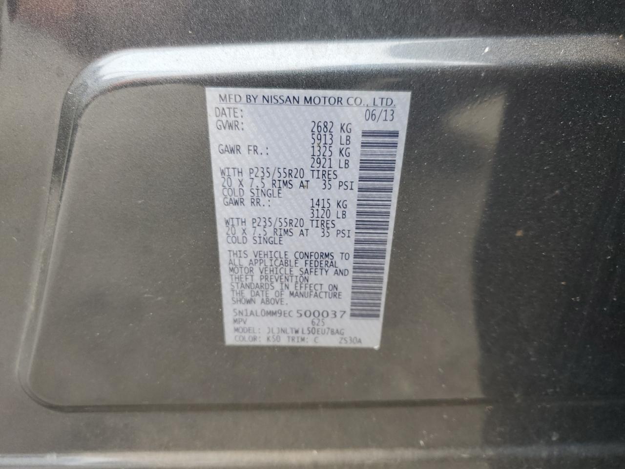 2014 Infiniti Qx60 VIN: 5N1AL0MM9EC500037 Lot: 90225505