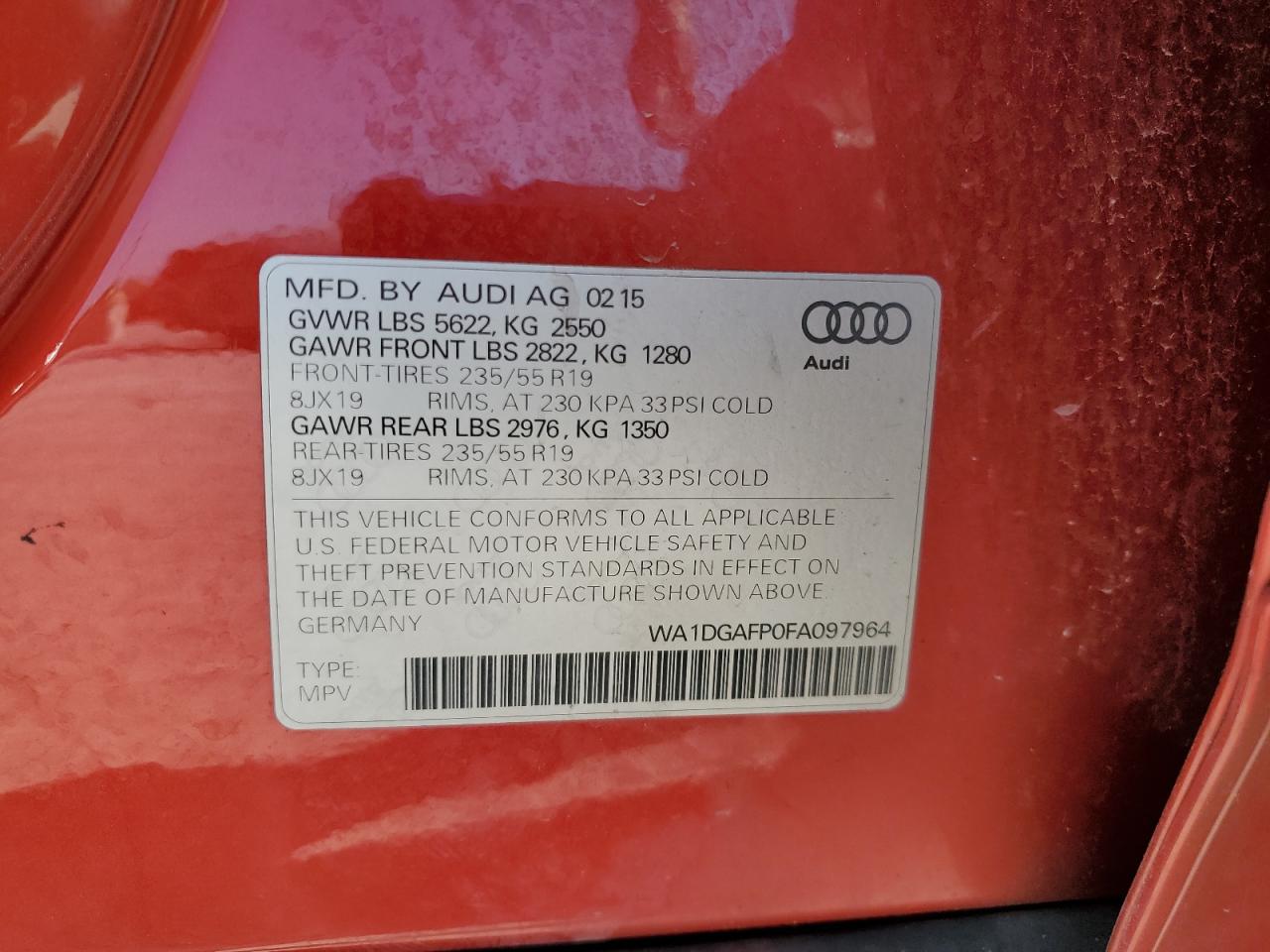 2015 Audi Q5 Premium Plus VIN: WA1DGAFP0FA097964 Lot: 82492735