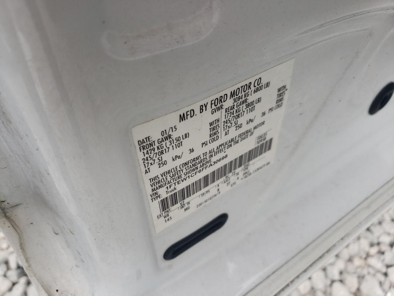 2015 Ford F150 Supercrew VIN: 1FTEW1CF6FFA30698 Lot: 85687975