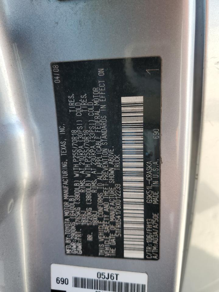 2008 Toyota Tundra Double Cab VIN: 5TFRU54178X012239 Lot: 82691985