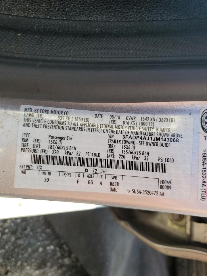 2018 Ford Fiesta S VIN: 3FADP4AJ1JM143068 Lot: 84831765