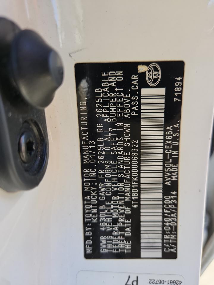 2013 Toyota Camry Hybrid VIN: 4T1BD1FK0DU068322 Lot: 90323185