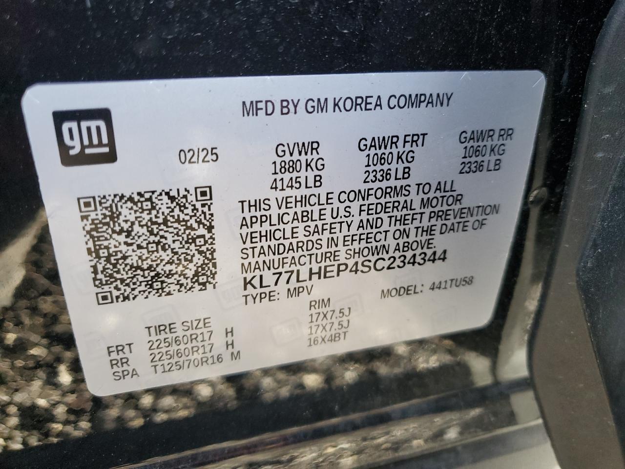 2025 Chevrolet Trax 1Lt VIN: KL77LHEP4SC234344 Lot: 90108285