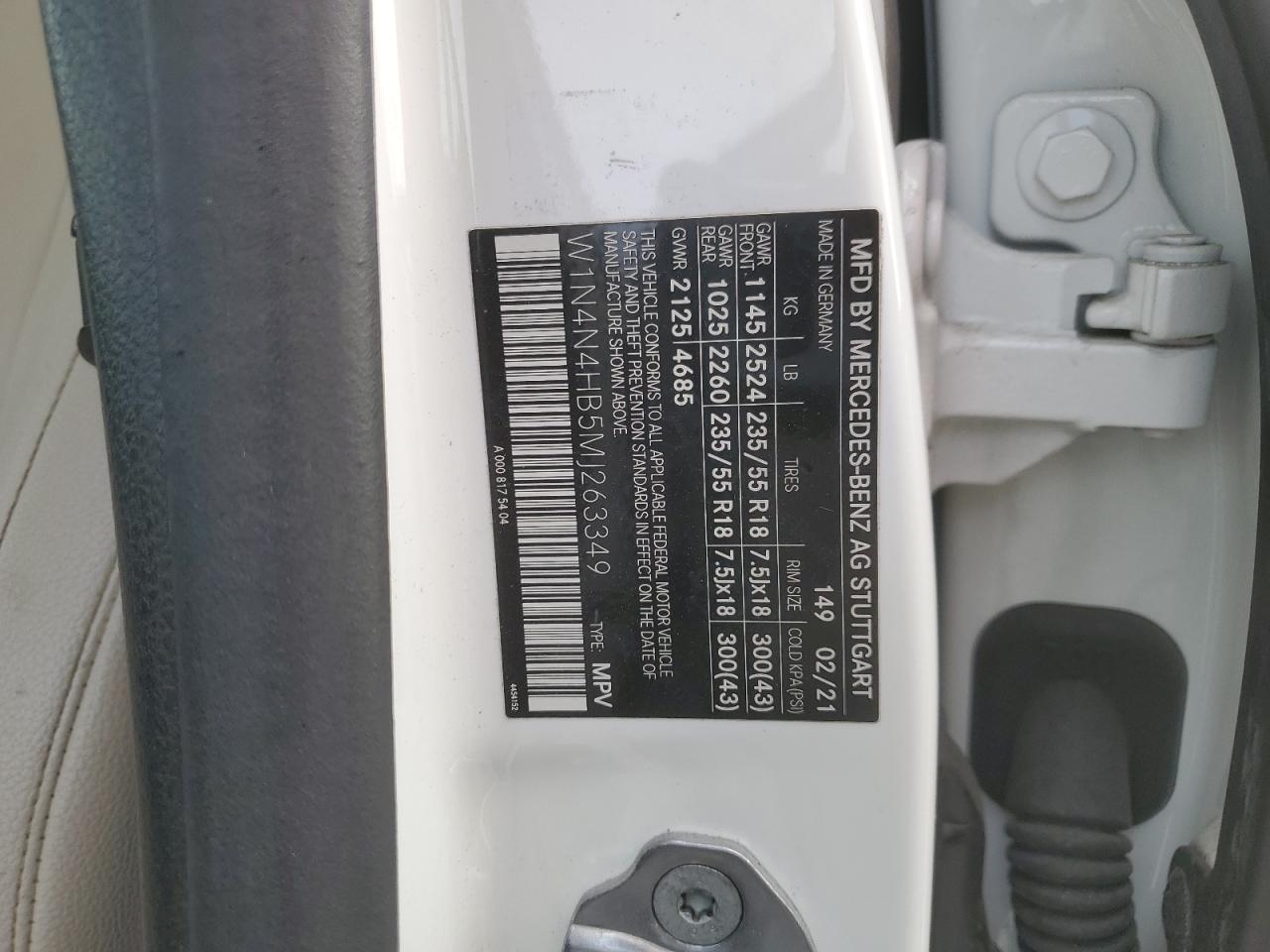 2021 Mercedes-Benz Gla 250 4Matic VIN: W1N4N4HB5MJ263349 Lot: 87473315