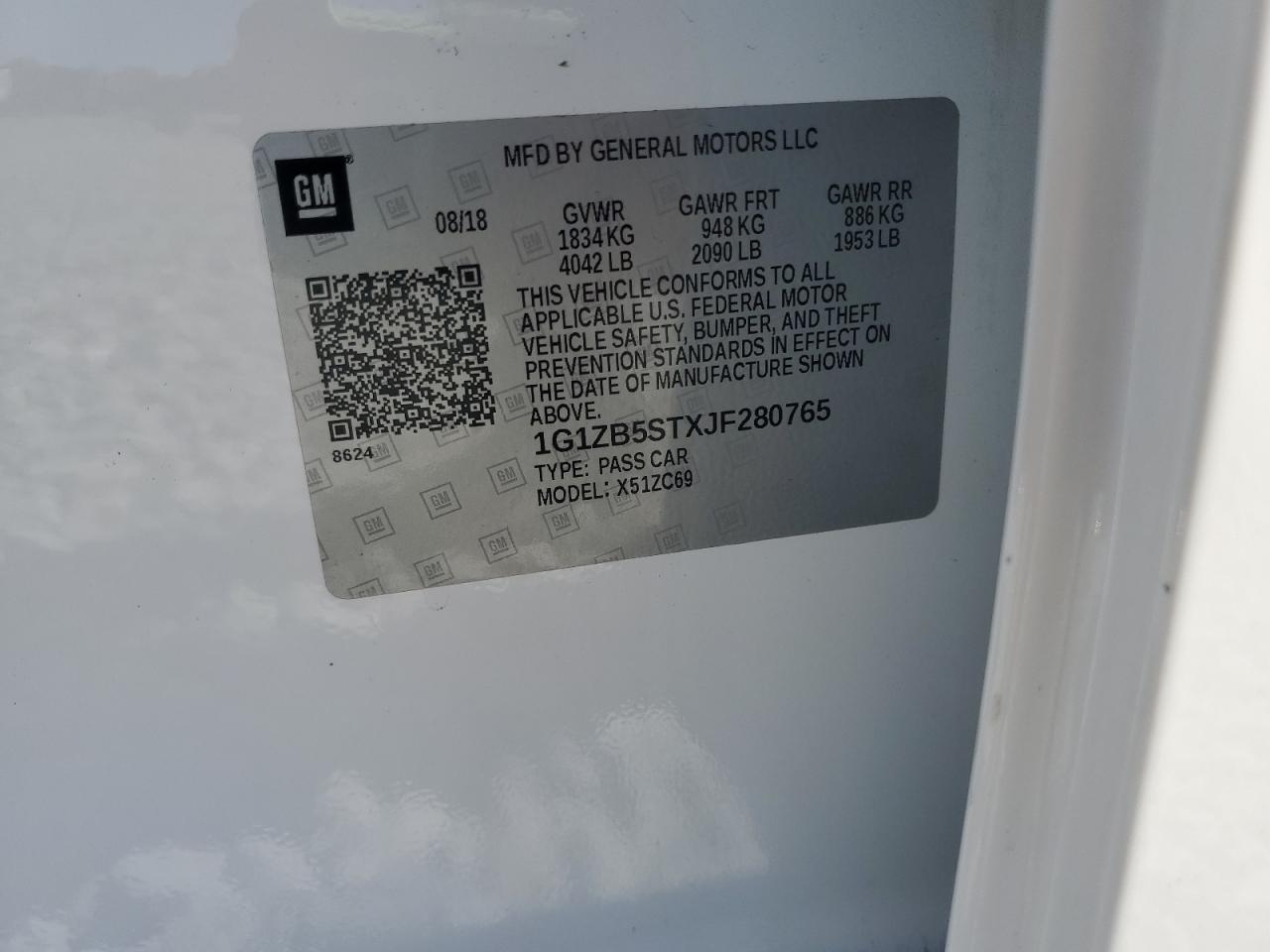 2018 Chevrolet Malibu Ls VIN: 1G1ZB5STXJF280765 Lot: 84657775