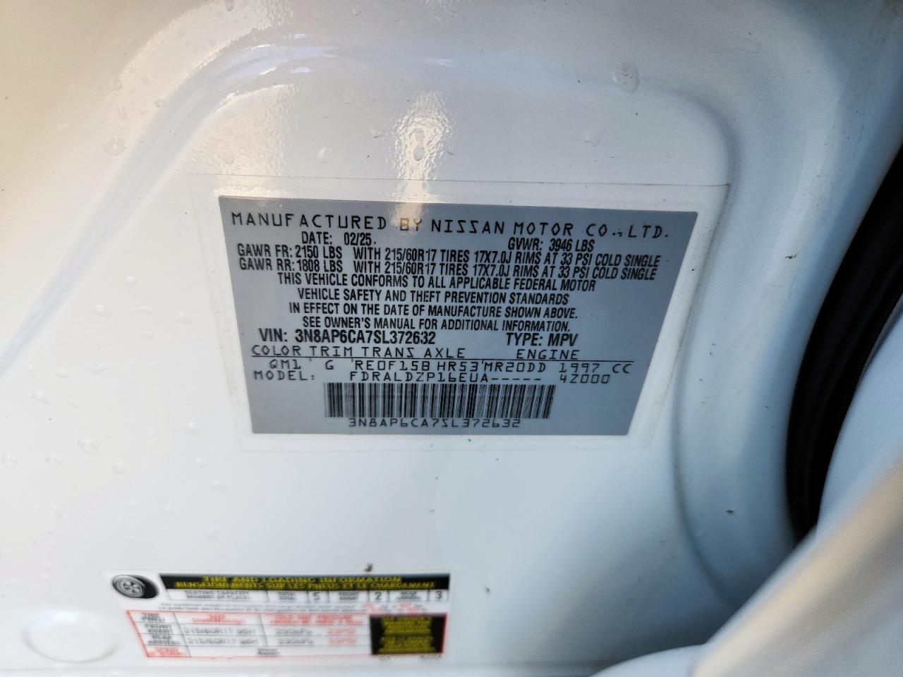 2025 Nissan Kicks Sv VIN: 3N8AP6CA7SL372632 Lot: 85760965