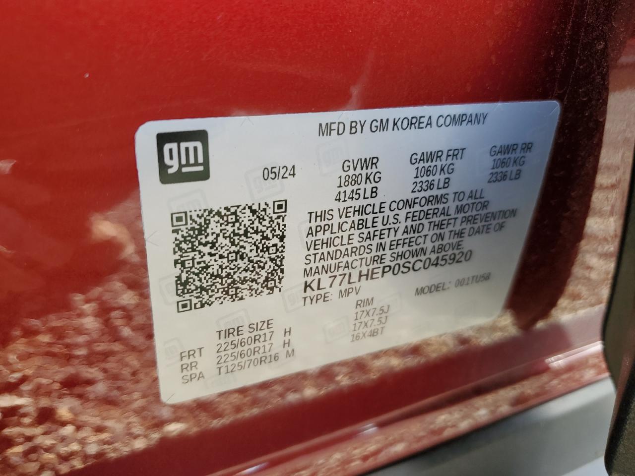 2025 Chevrolet Trax 1Lt VIN: KL77LHEP0SC045920 Lot: 86182665