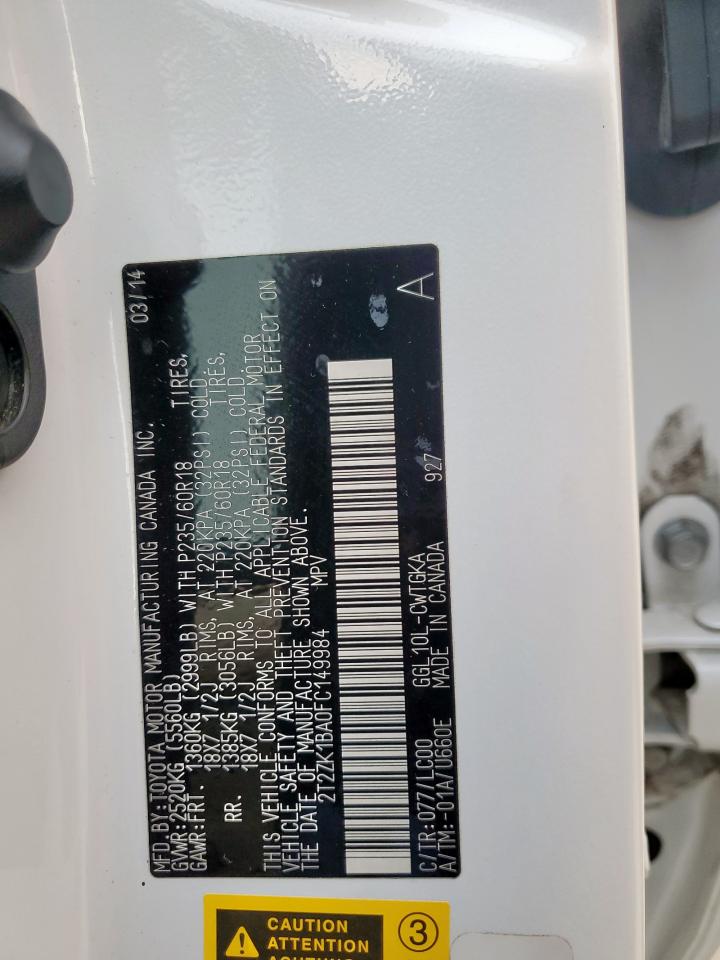 2015 Lexus Rx 350 VIN: 2T2ZK1BA0FC149984 Lot: 90458975