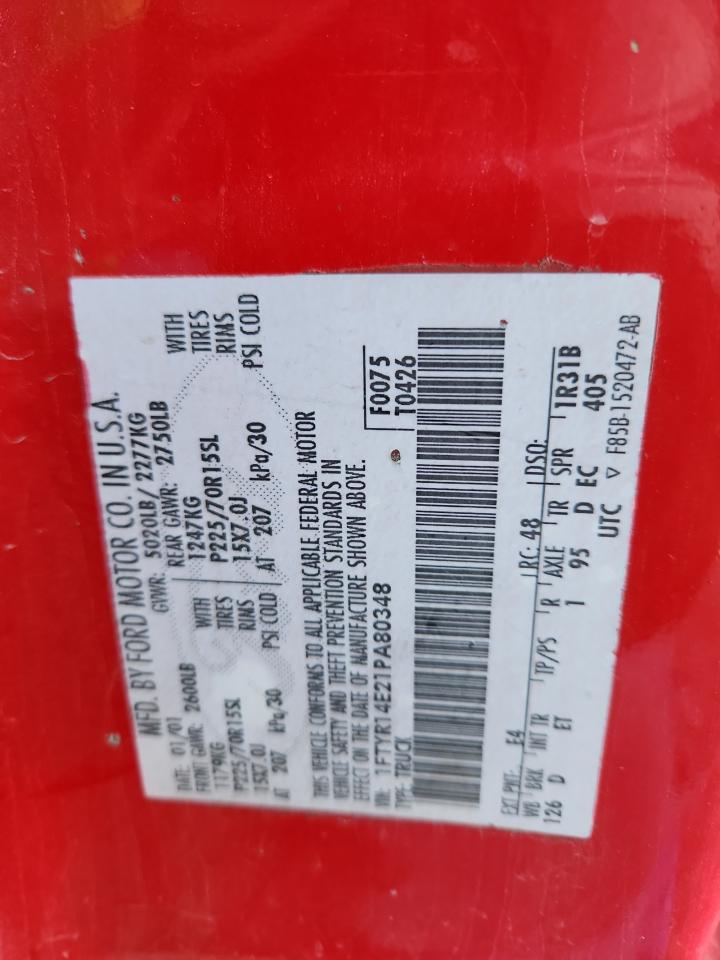 2001 Ford Ranger Super Cab VIN: 1FTYR14E21PA80348 Lot: 90716355