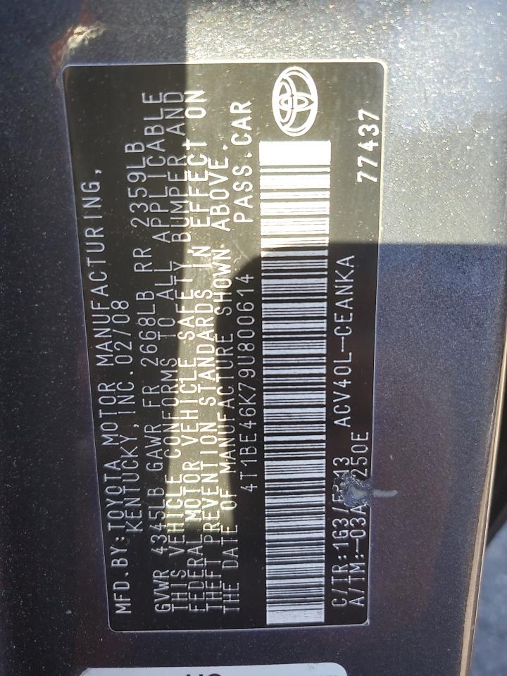 2009 Toyota Camry Base VIN: 4T1BE46K79U800614 Lot: 83837015