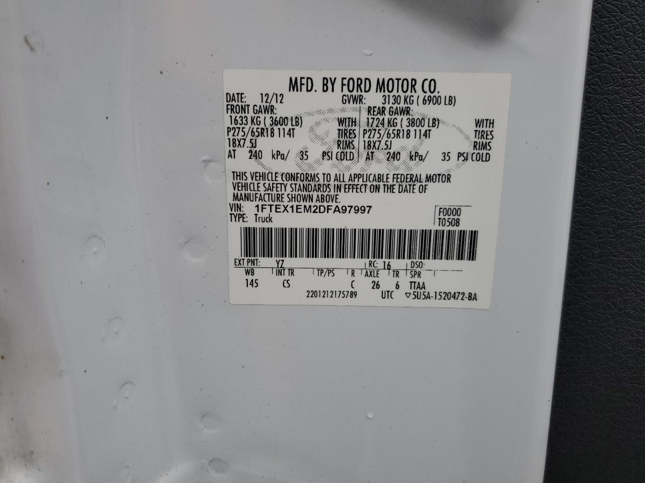 2013 Ford F150 Super Cab VIN: 1FTEX1EM2DFA97997 Lot: 86616135