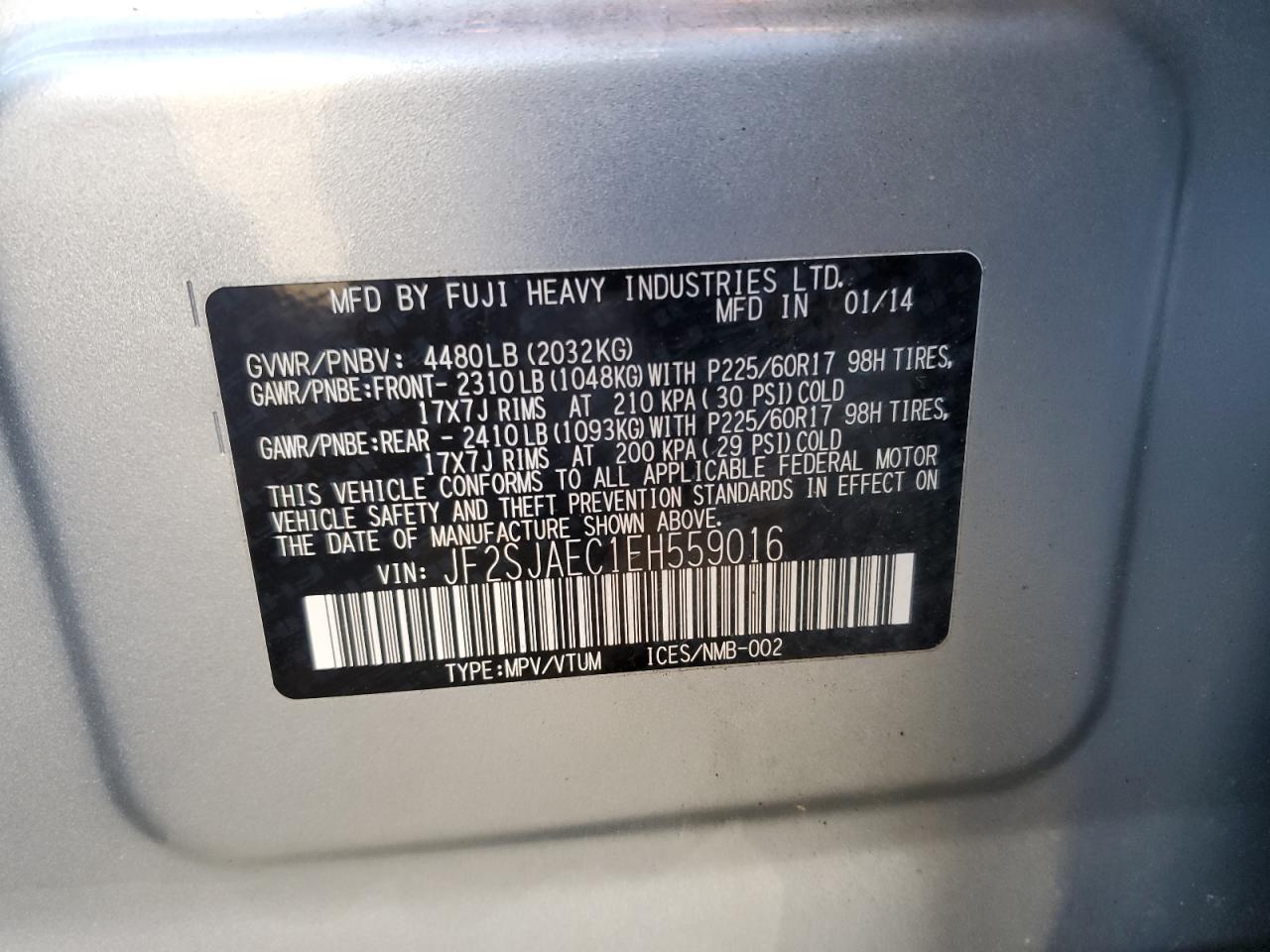 2014 Subaru Forester 2.5I Premium VIN: JF2SJAEC1EH559016 Lot: 83970825