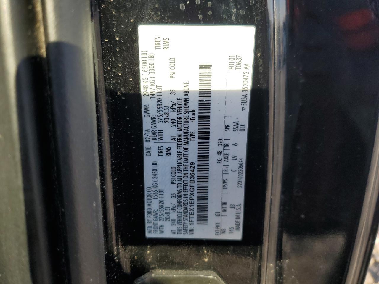 2016 Ford F150 Super Cab VIN: 1FTEX1EPXGFB36429 Lot: 82499375