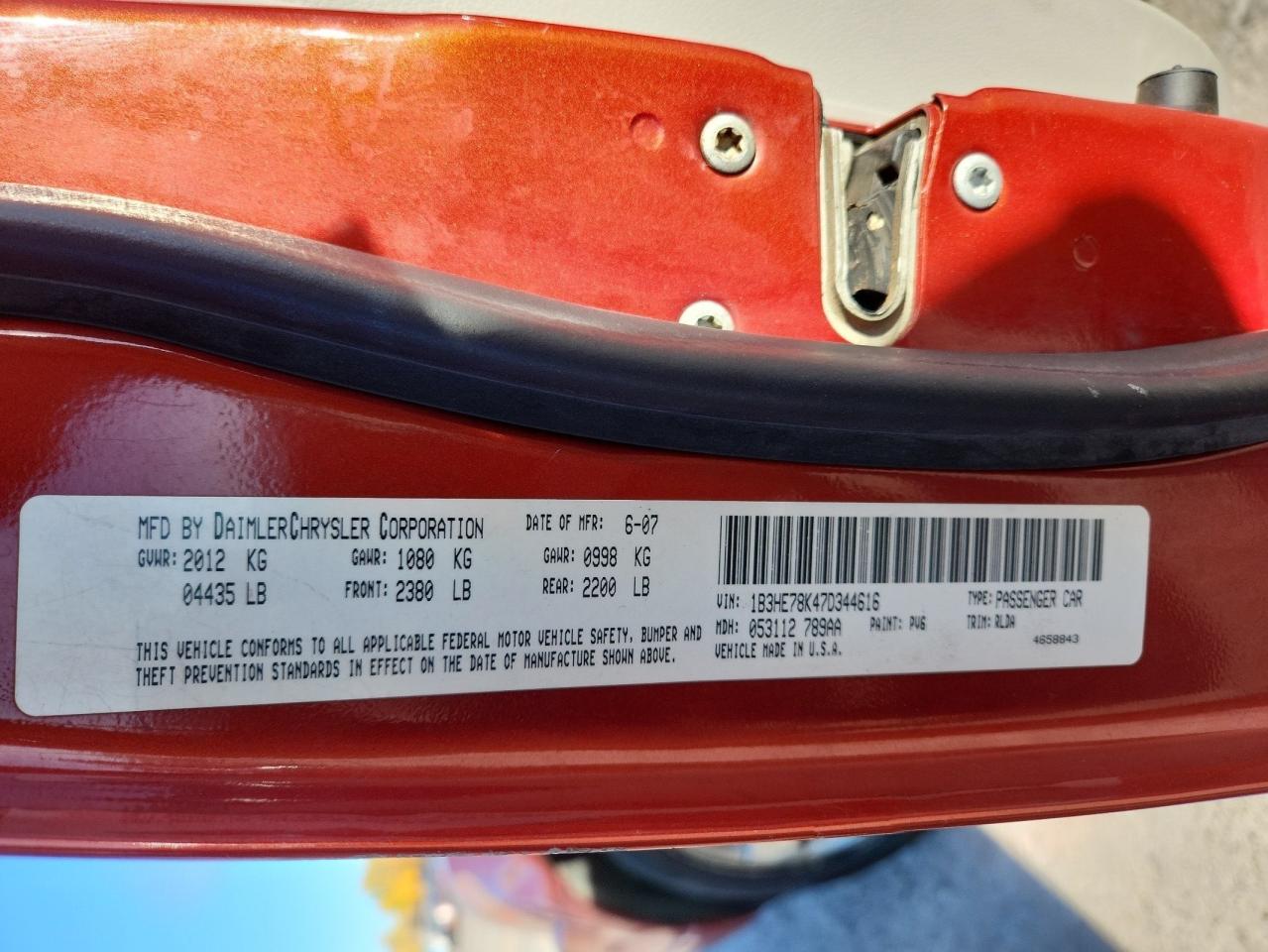 2007 Dodge Caliber R/T VIN: 1B3HE78K47D344616 Lot: 87201885