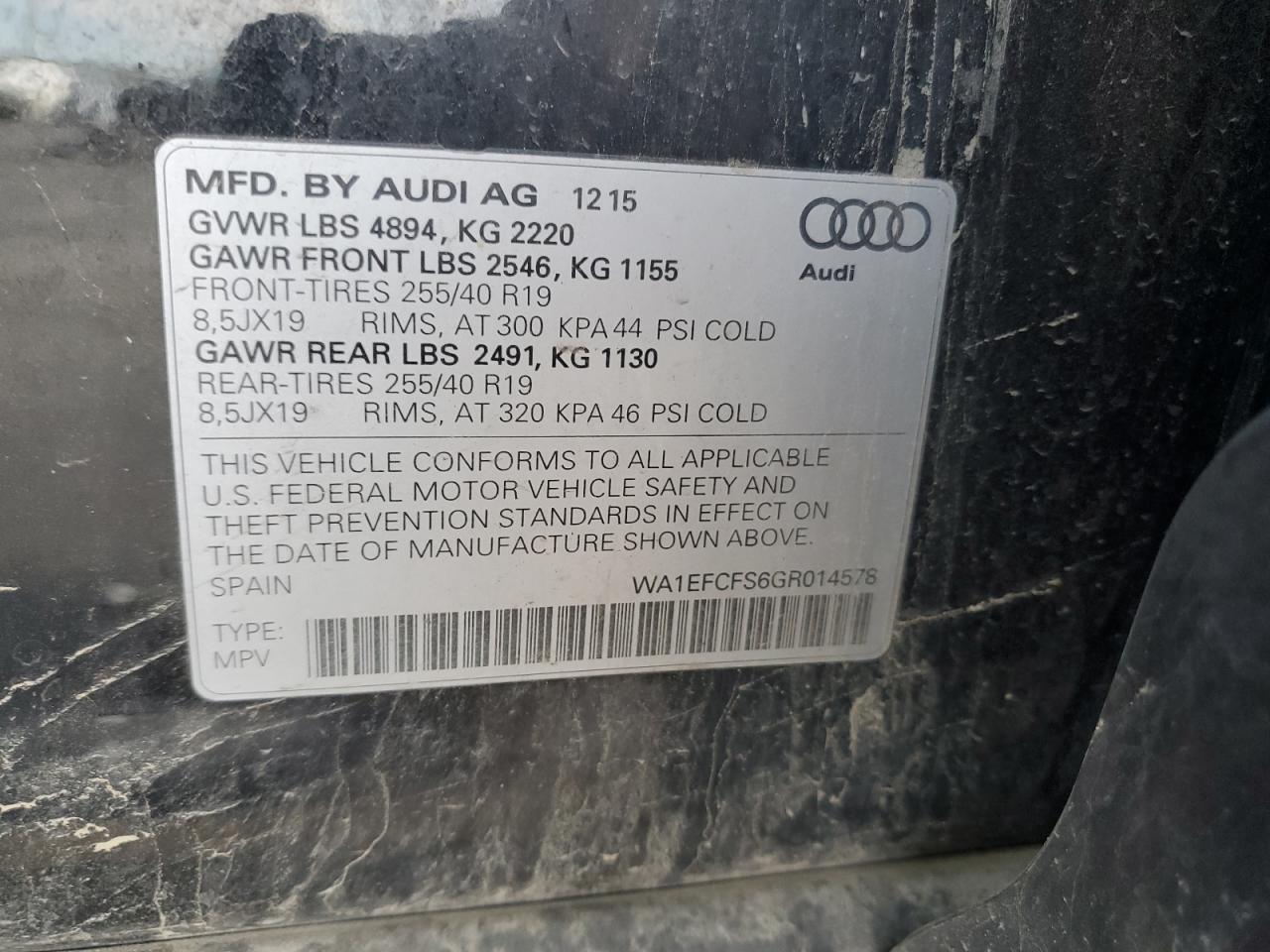2016 Audi Q3 Premium Plus VIN: WA1EFCFS6GR014578 Lot: 85334035