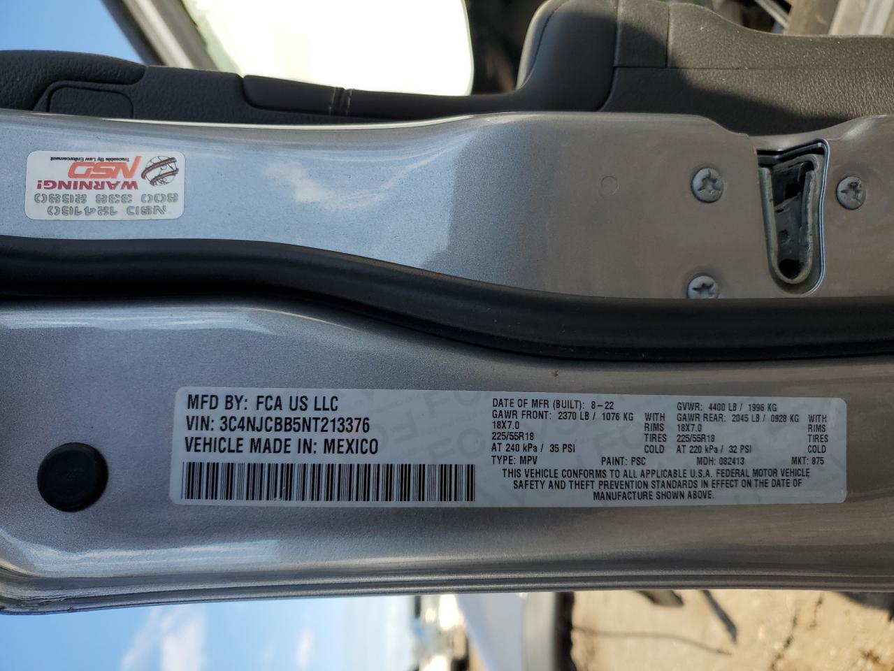2022 Jeep Compass Latitude VIN: 3C4NJCBB5NT213376 Lot: 81989025