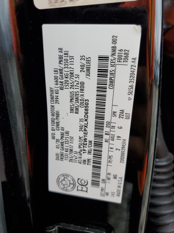 2020 Ford F150 Supercrew VIN: 1FTEW1EPXLKD68503 Lot: 86113595