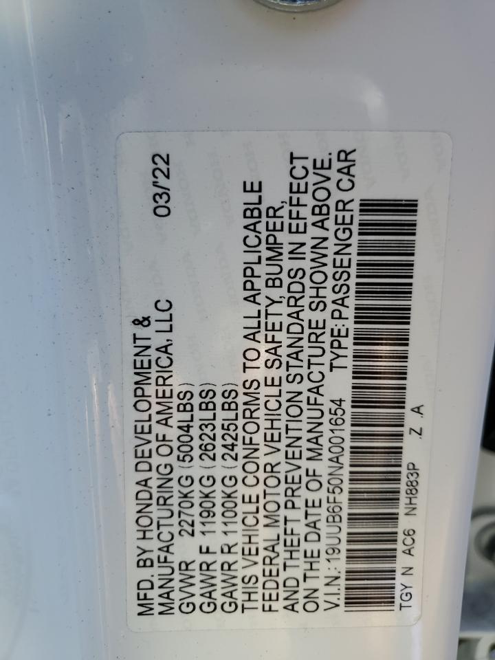 2022 Acura Tlx Tech A VIN: 19UUB6F50NA001654 Lot: 85256425