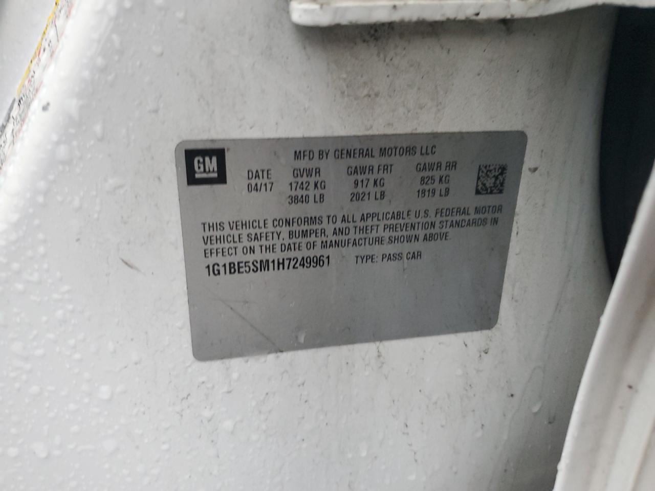 2017 Chevrolet Cruze Lt VIN: 1G1BE5SM1H7249961 Lot: 85084445