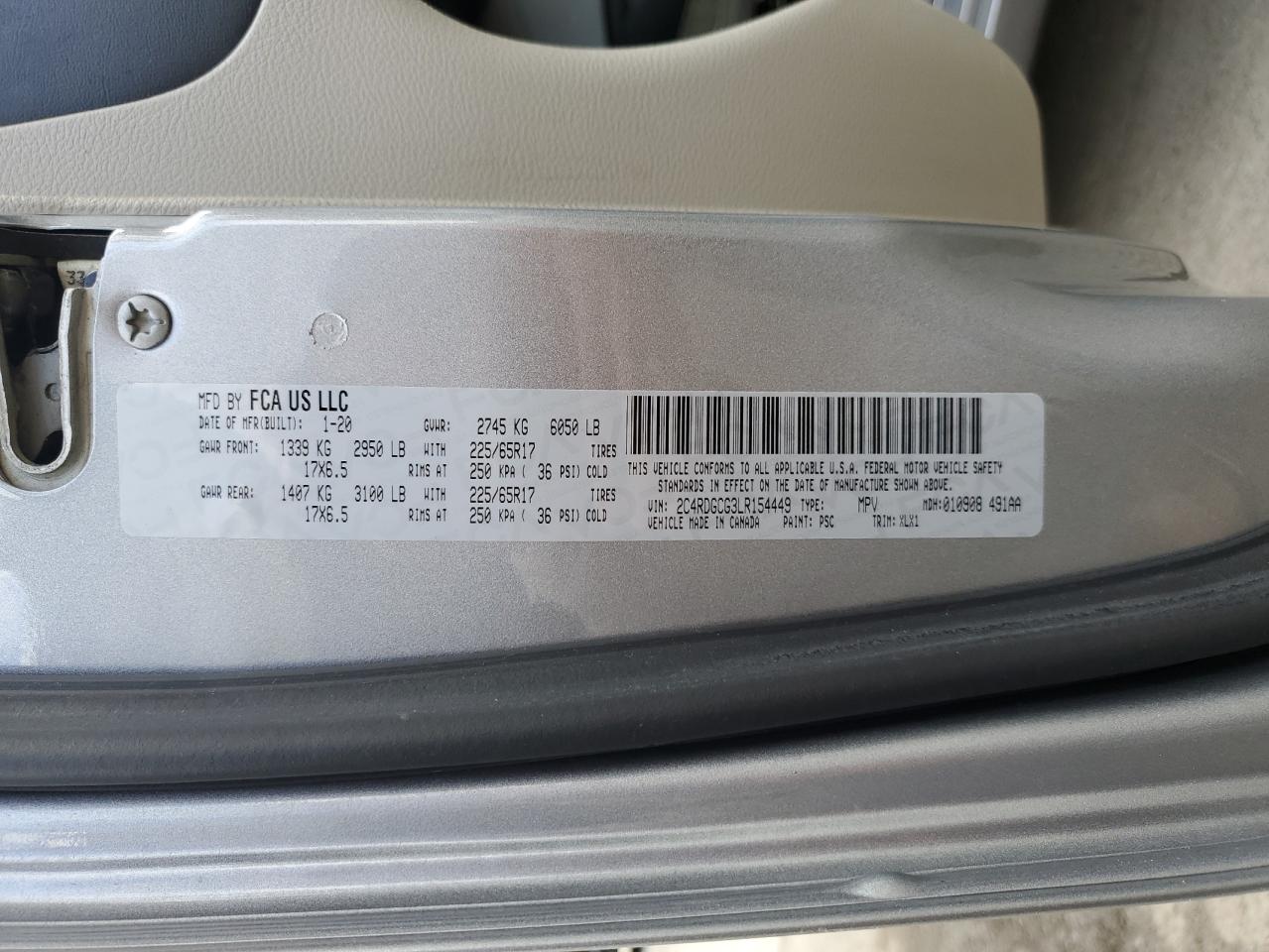 2020 Dodge Grand Caravan Sxt VIN: 2C4RDGCG3LR154449 Lot: 90426735