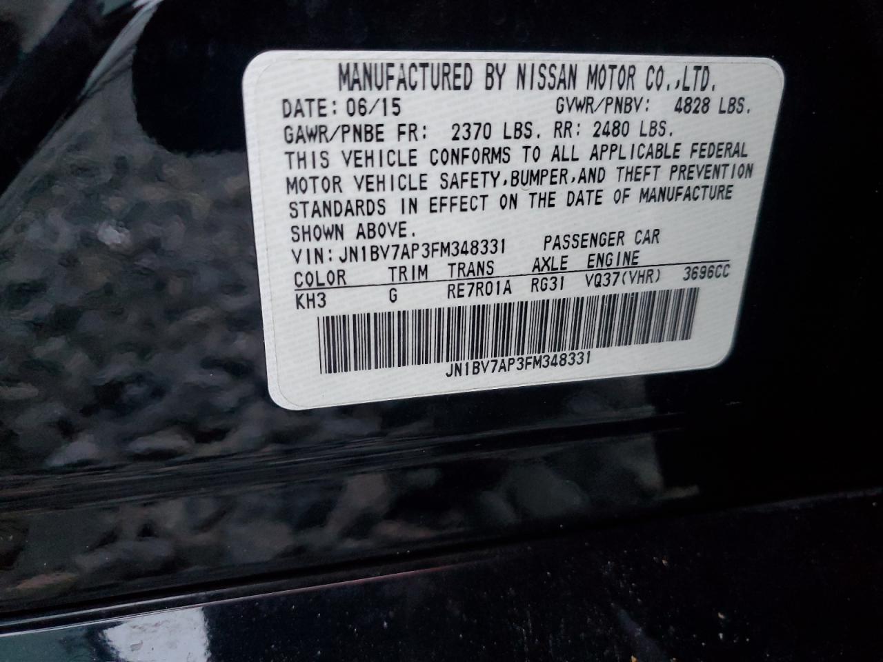 2015 Infiniti Q50 Base VIN: JN1BV7AP3FM348331 Lot: 85755315