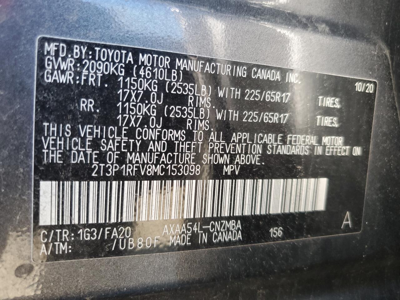 2021 Toyota Rav4 Xle VIN: 2T3P1RFV8MC153098 Lot: 85129315