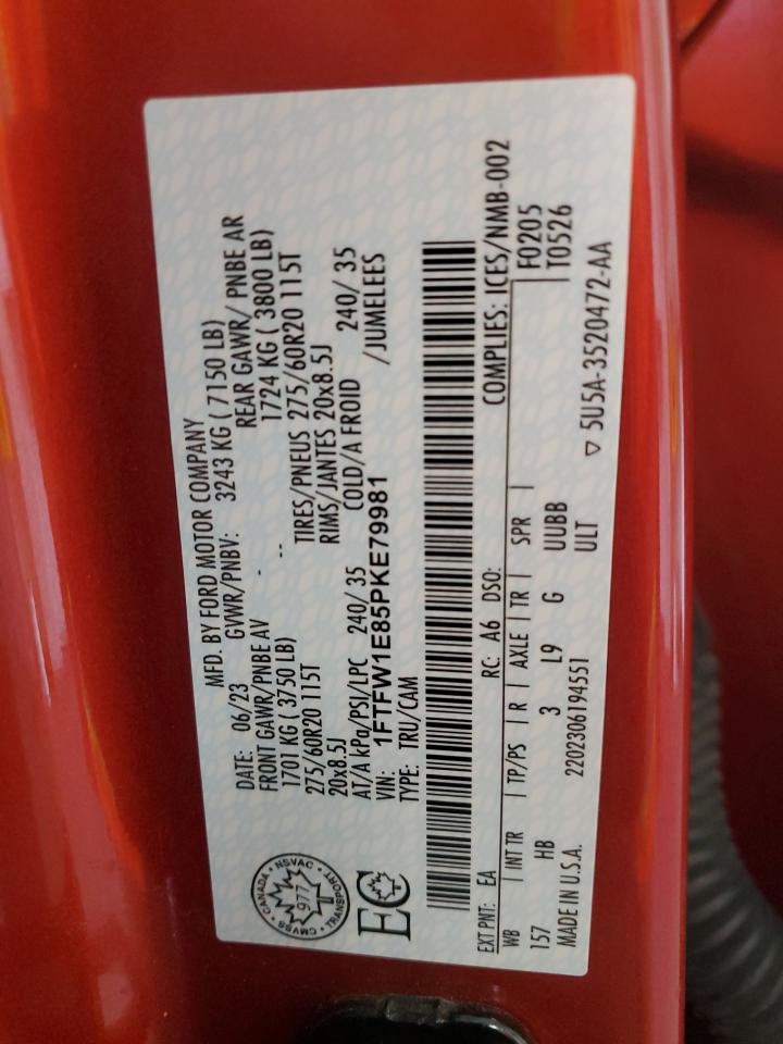 2023 Ford F150 Supercrew VIN: 1FTFW1E85PKE79981 Lot: 85739265