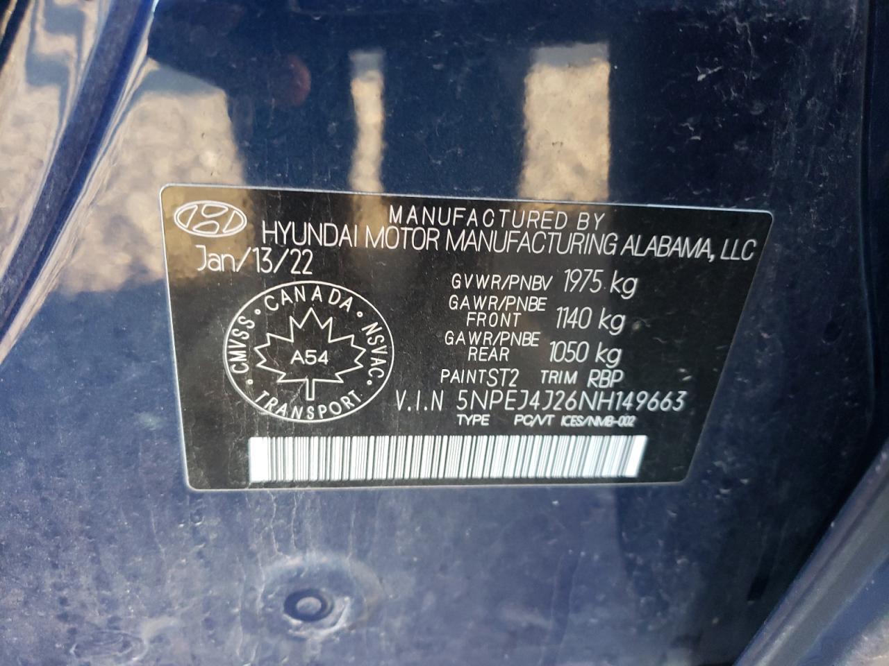 2022 Hyundai Sonata Sel Plus VIN: 5NPEJ4J26NH149663 Lot: 84459175