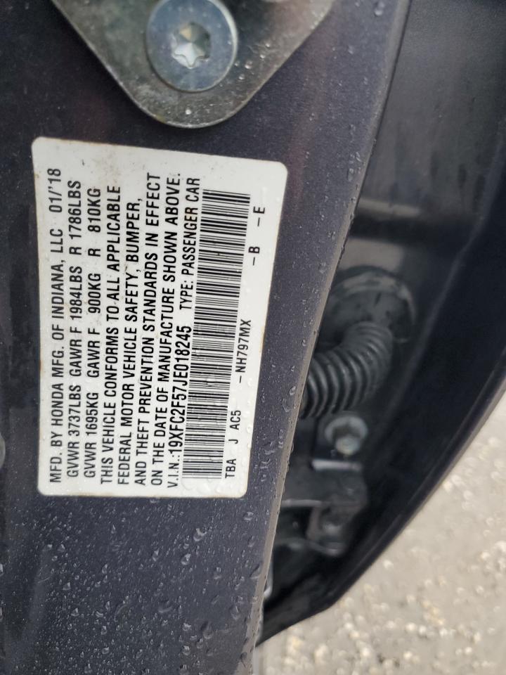 2018 Honda Civic Lx VIN: 19XFC2F57JE018245 Lot: 85949985