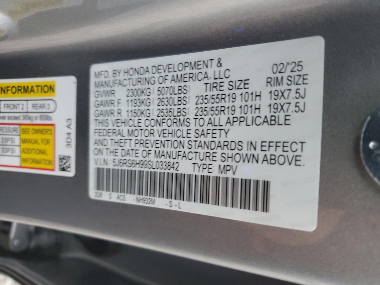 2025 Honda Cr-V Sport Touring VIN: 5J6RS6H99SL033842 Lot: 82426885